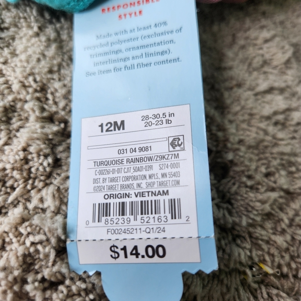 Toddler Girls' Cat & Jack Turquoise Rainbow Tulle Dress Size 12M - Picture 8 of 11